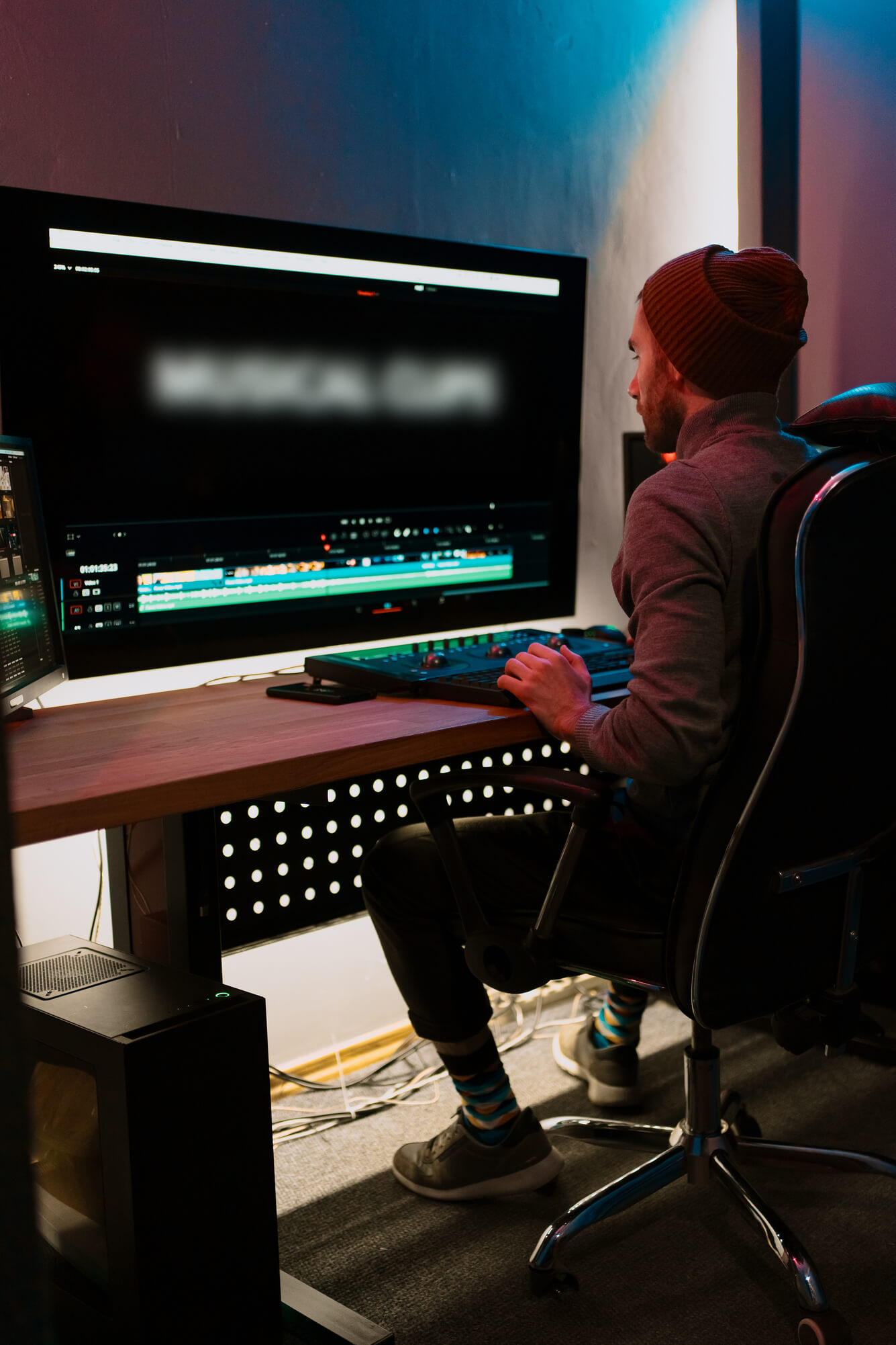 video editing covek radi video editing na kompjuteru